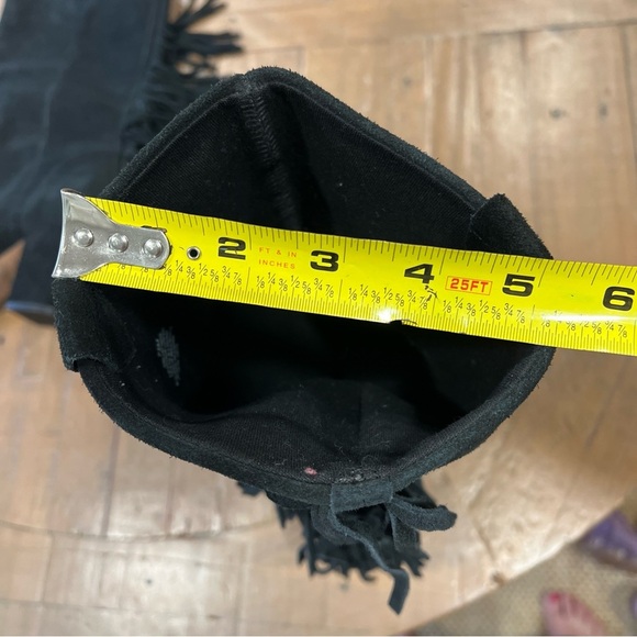 Nine West Black Suede Leather Fringe Mid Calf  Western Heel Pull On Boots Sz 7.5 - Picture 5 of 12